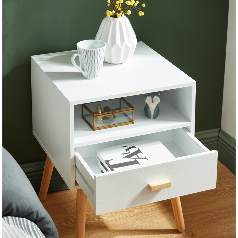 Table de chevet ULOS Blanc 1 Tiroir 1 Niche - L40cm