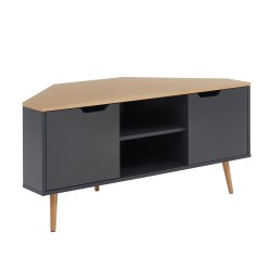 Meuble TV d'Angle LYNA Gris Anthracite et Décor Chêne 2 Portes - L115cm