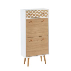 Meuble chaussures UTAH Décor Bois et Blanc 2 Portes 1 Tiroir - L50cm