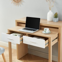 Bureau Extensible STUDIODécor Blanc et Bois2 Tiroirs - L98,5cm