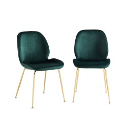 GISEL Lot de 2 chaises velours Vert foncé pieds en métal doré
