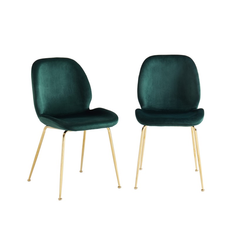 GISEL Lot de 2 chaises velours Vert foncé pieds en métal doré