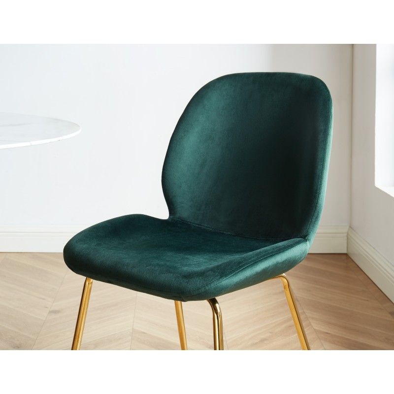GISEL Lot de 2 chaises velours Vert foncé pieds en métal doré