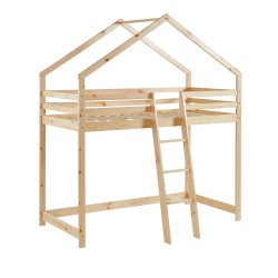 Lit mezzanine TINY Bois massif de Pin naturel Echelle devant - 90x190cm