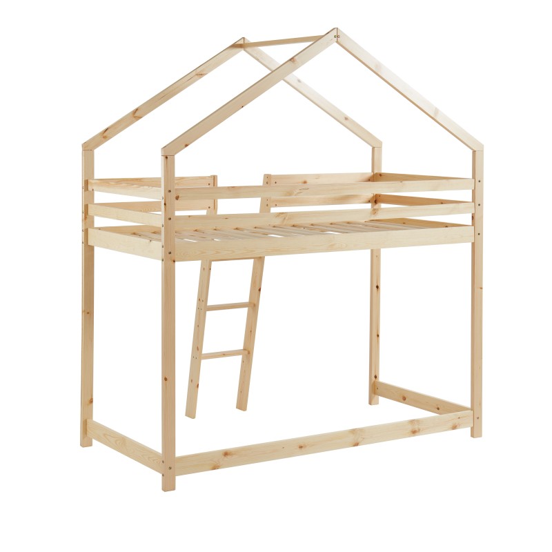 Lit mezzanine TINY Bois massif de Pin naturel Echelle devant - 90x190cm
