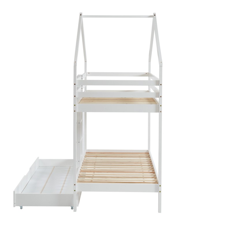 TINYBUNKDRABL lit superposé Lit superposé cabane blanc échelle sur le côté et tiroir