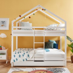 TINYBUNKDRABL lit superposé Lit superposé cabane blanc échelle sur le côté et tiroir