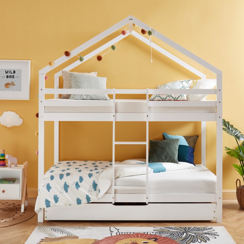 TINYBUNKDRABL lit superposé Lit superposé cabane blanc échelle sur le côté et tiroir