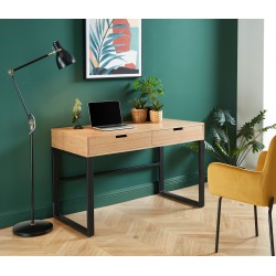SOHOBUREAU Bureau couleur bois et noir 2 tiroirs piètement en métal