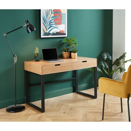 SOHOBUREAU Bureau couleur bois et noir 2 tiroirs piètement en métal