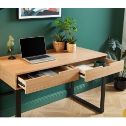 SOHOBUREAU Bureau couleur bois et noir 2 tiroirs piètement en métal