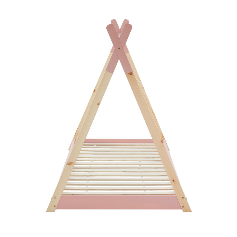 Lit enfant tipi TINY 90x190 bois massif de pin rose sommier à lattes inclus 