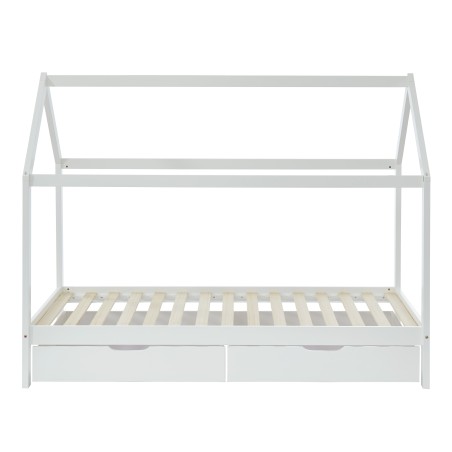 Lit cabane avec tiroirs TINY Bois Massif de pin Blanc 90x190cm