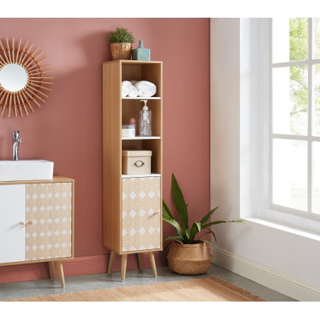 Colonne de salle de bain LEIKA Bois et blanc à motif 1 porte, 2 étagères