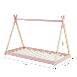Lit enfant tipi TINY 90x190 bois massif de pin rose sommier à lattes inclus 