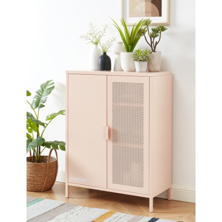 PANTONE Buffet en métal Rose 2 portes 2 étagères