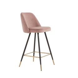 Lot de 2 Tabourets EUGENE Velours rose pieds noir/doré Hauteur d'assise 72 cm
