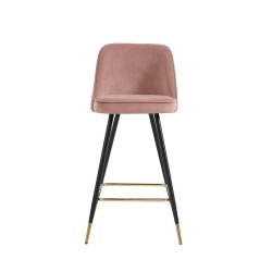 Lot de 2 Tabourets EUGENE Velours rose pieds noir/doré Hauteur d'assise 72 cm