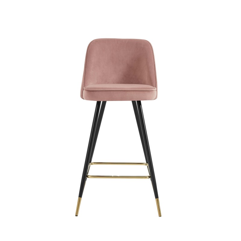 Lot de 2 Tabourets EUGENE Velours rose pieds noir/doré Hauteur d'assise 72 cm