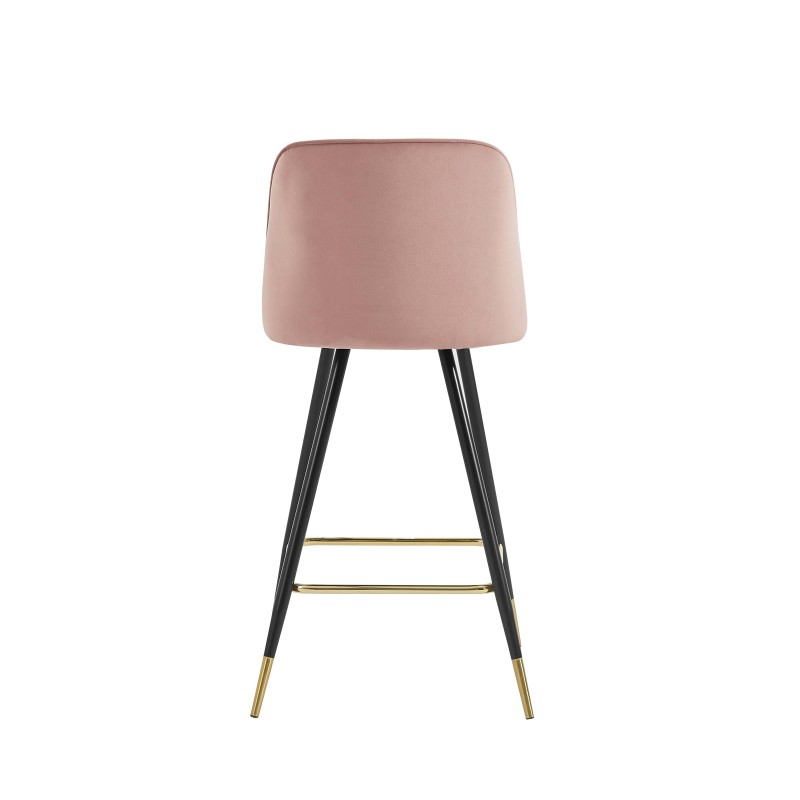 Lot de 2 Tabourets EUGENE Velours rose pieds noir/doré Hauteur d'assise 72 cm