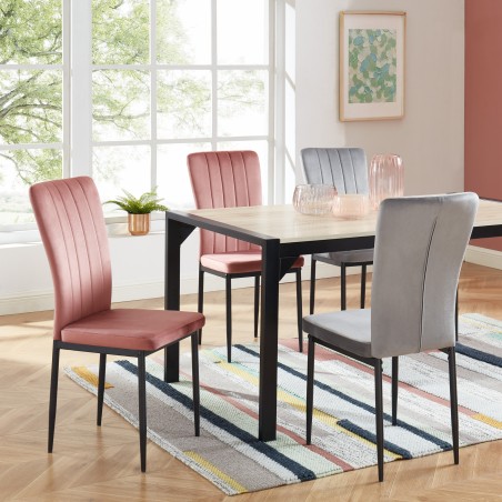 Lot de 6 chaises POPPY velours rose pieds en métal noir