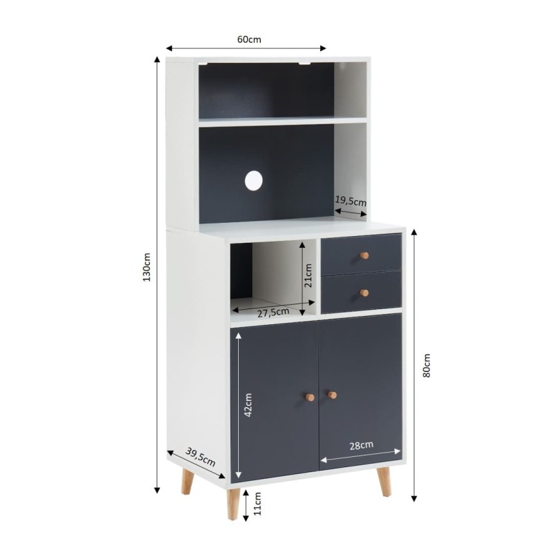 Buffet de cuisine MAX Blanc et gris foncé 2 tiroirs, 2 portes, 1 étagère
