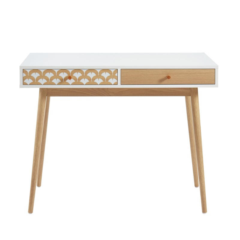 Bureau UTAH Décor Bois et Blanc 2 Tiroirs - L100cm