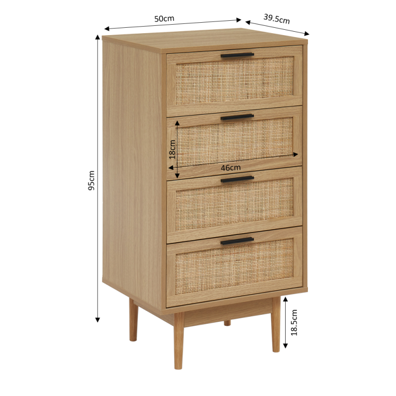 Chiffonnier AMANA Cannage et Décor Bois L50cm