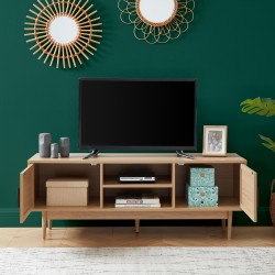 Meuble TV AMANA Cannage et décor bois L130cm