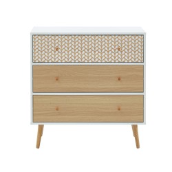 Commode CAPUCINE Décor Bois et Blanc 3 Tiroirs - L78cm