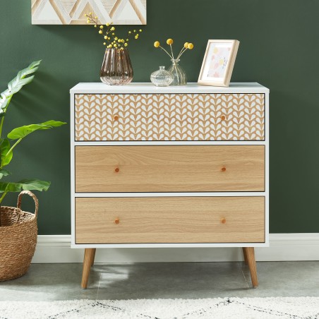 Commode CAPUCINE Décor Bois et Blanc 3 Tiroirs - L78cm