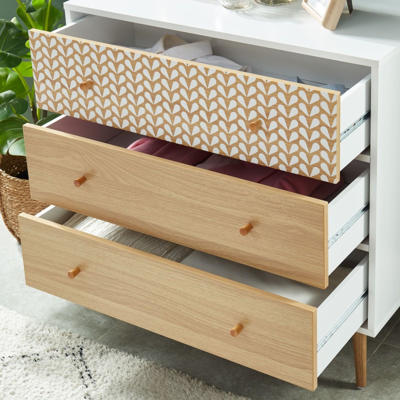 Commode CAPUCINE Décor Bois et Blanc 3 Tiroirs - L78cm