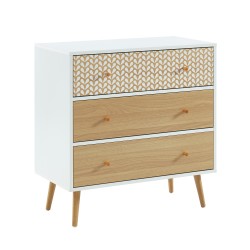 Commode CAPUCINE Décor Bois et Blanc 3 Tiroirs - L78cm