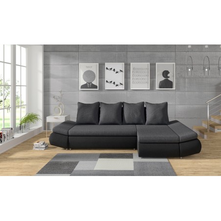 Canapé d'angle OLIVER tissu Gris Noir Convertible 3 places 