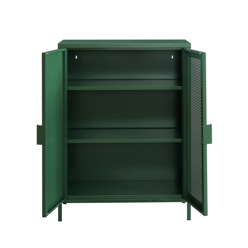 Buffet PANTONE Vert Olive en métal 2 portes et 2 étagères L75cm