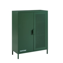 Buffet PANTONE Vert Olive en métal 2 portes et 2 étagères L75cm