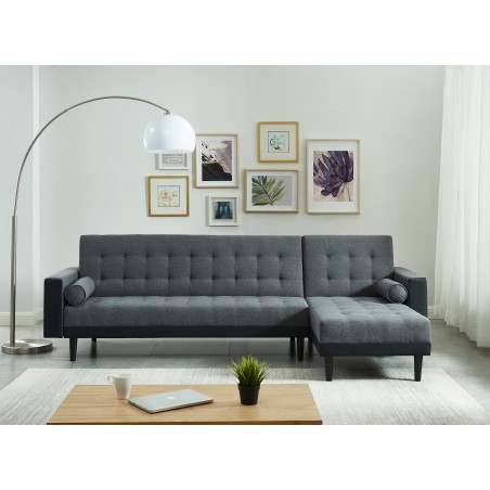 Canapé d'angle LUXURY 4 places tissu gris et PU Noir angle réversible convertible