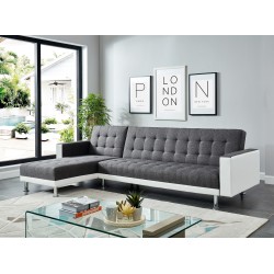 Canapé LUXURY XL convertible et réversible PU blanc tissu gris