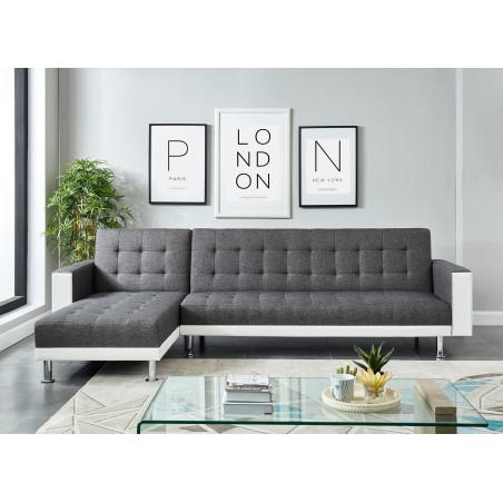 Canapé LUXURY XL convertible et réversible PU blanc tissu gris