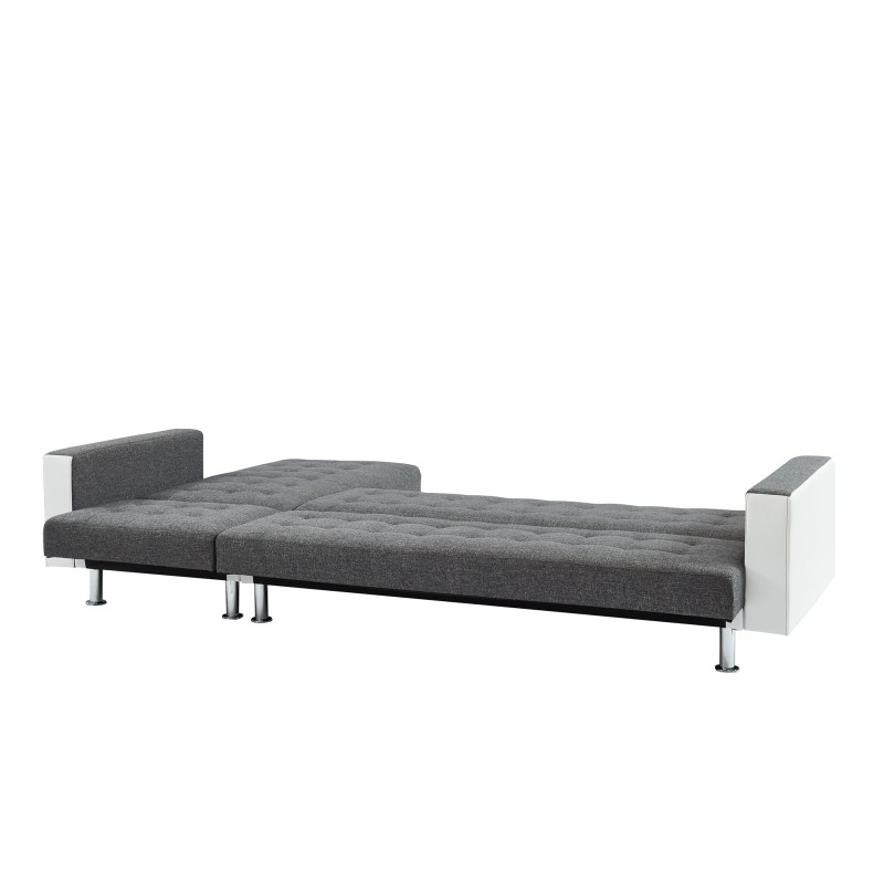 Canapé LUXURY XL convertible et réversible PU blanc tissu gris