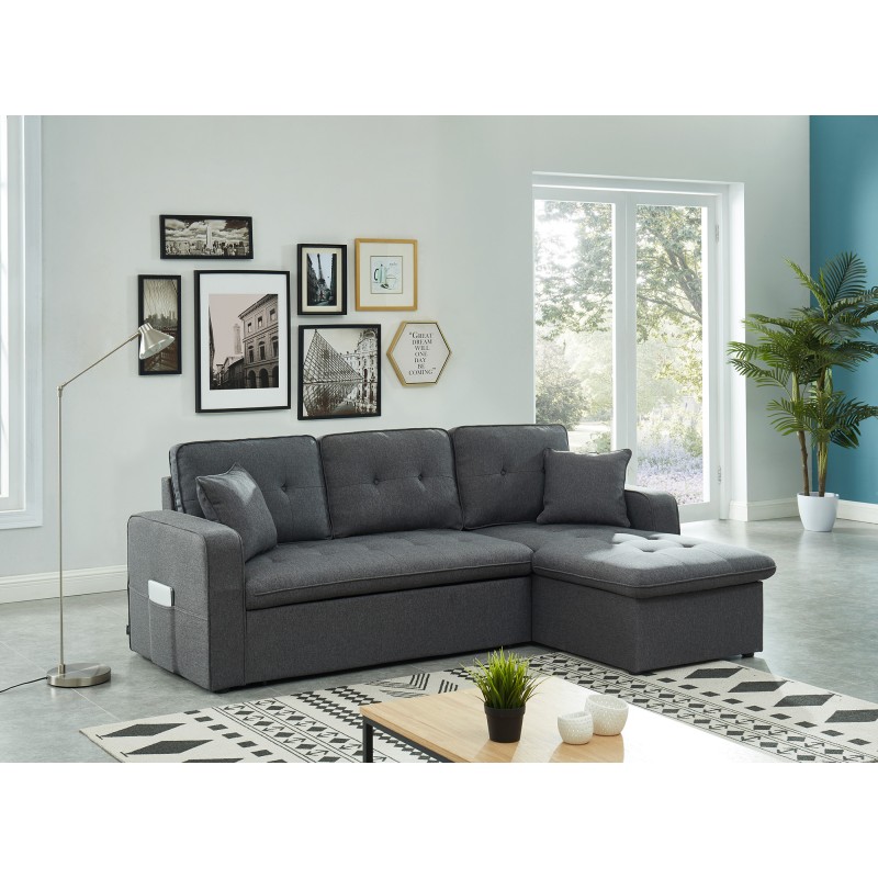 Canapé d'angle CANVAS tissu anthracite coffre angle convertible