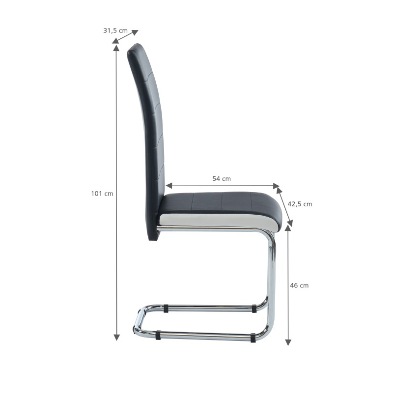Lot de 2 chaises MARA simili noir et blancpieds en métal chromé 