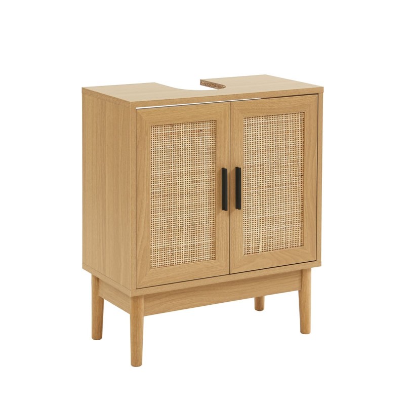 Meuble sous vasque AMANA effet chêne et cannage rotin l60cm
