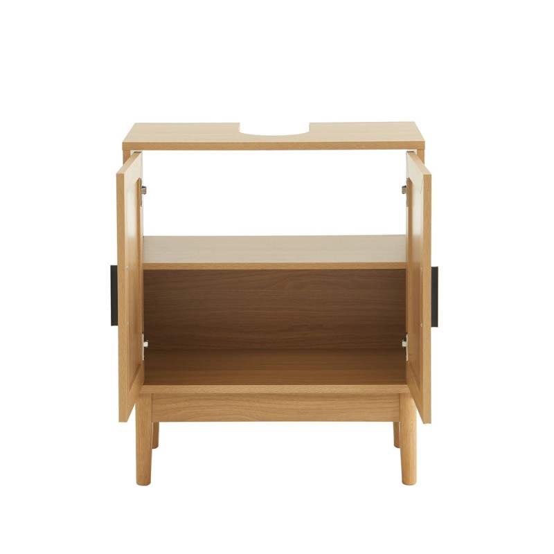 Meuble sous vasque AMANA effet chêne et cannage rotin l60cm
