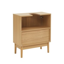 Meuble sous vasque AMANA effet chêne et cannage rotin l60cm