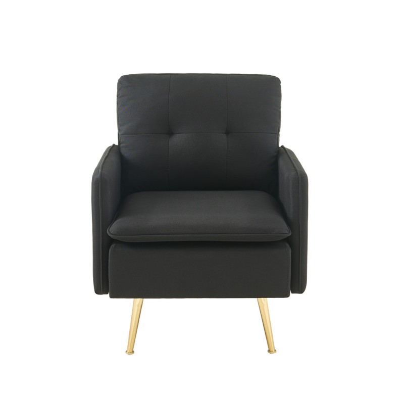 Fauteuil ADAM en tissu noiravec pieds en métal doré