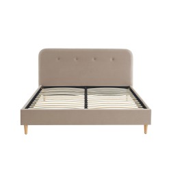 Lit double KNUT velours beige sable 160x20 sommier inclus