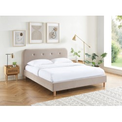 Lit double KNUT velours beige sable 160x20 sommier inclus