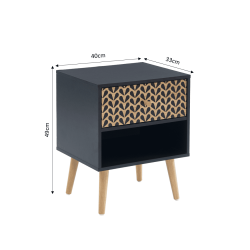 Table de chevet CAPUCINEnoir et effet bois 1 tiroir