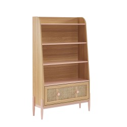 Bibliothèque PABLO rose et cannage rotin 3 étagères